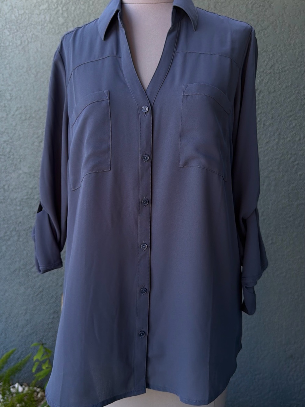 Express Long Sleeve Button-Down Shirt in Slate Blue